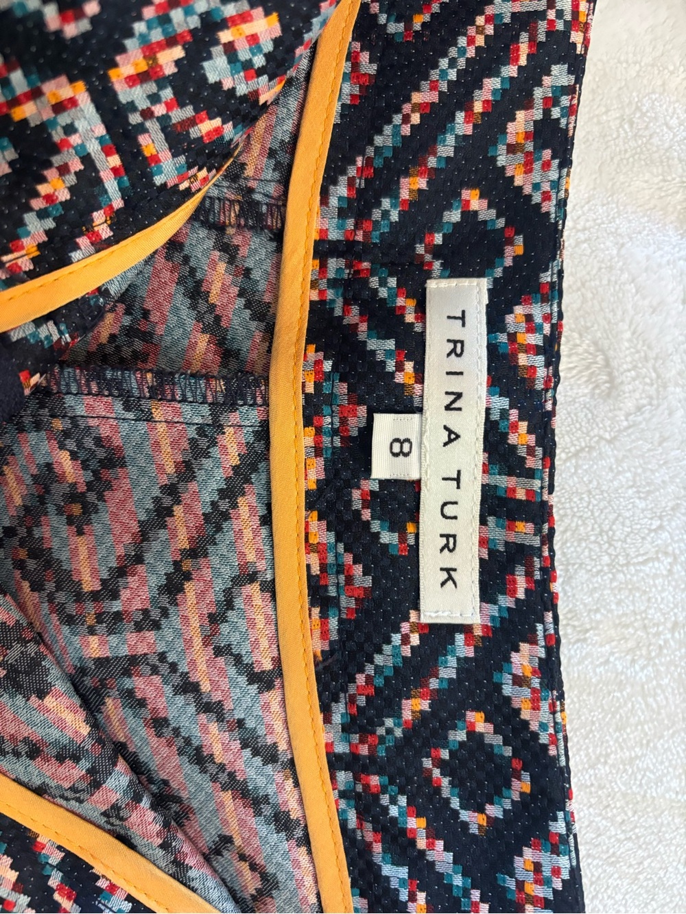 Trina Turk Kids Navy Geometric Skirt with Orange Trim